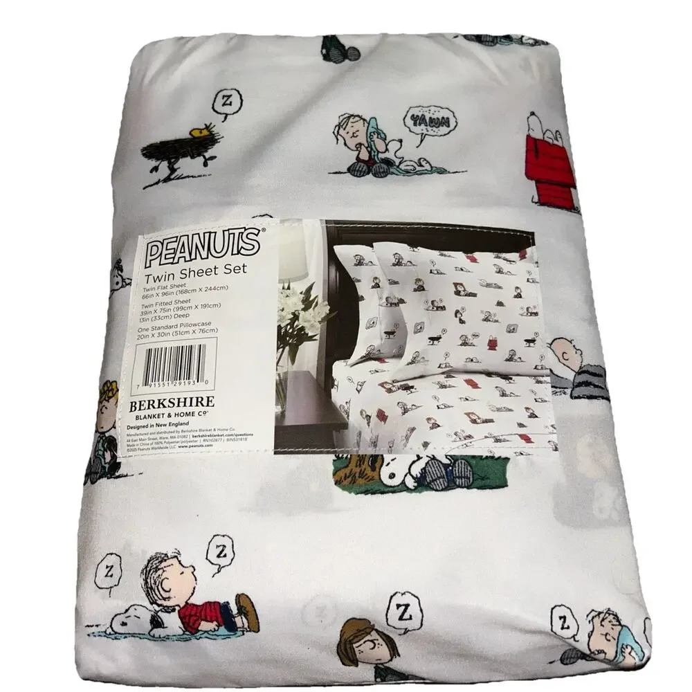 Peanuts Twin Sheet 3 Piece Set by Berkshire Co. Snoopy & Woodstock NWT